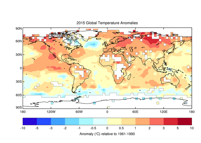 2015 Global temperature anomalies (relative to 1961-1990) from the HadCRUT4 data set-WMO.png - 日誌用相簿