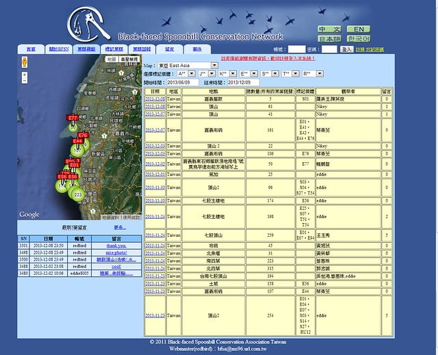 黑面琵鷺腳環資料網站畫面-20131209