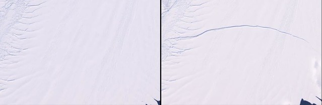Pine Island Glacier calving, Antarctica-1-20110125-20120128-NASA