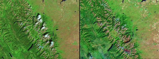 Vanishing glaciers in Glacier National Park, Montana-19840817-20150823-NASA