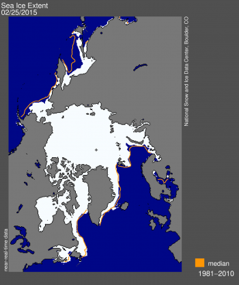 Figure 1. Arctic sea ice extent for February 25, 2015